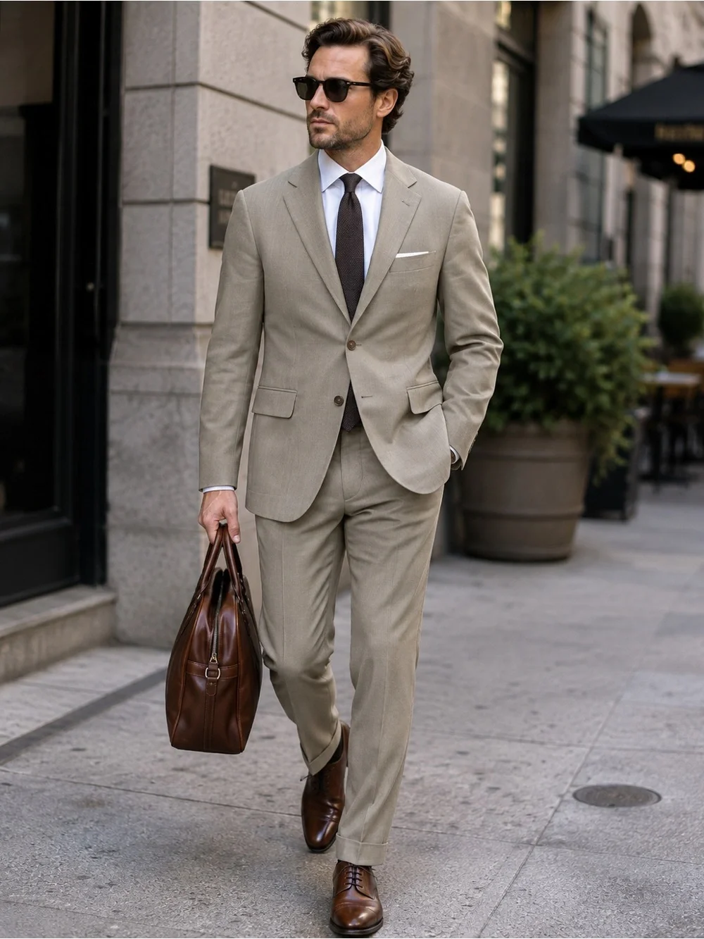 PAUL LORENZO Men's Tan Classic Two-Button Suit Jacket and Pants 36R